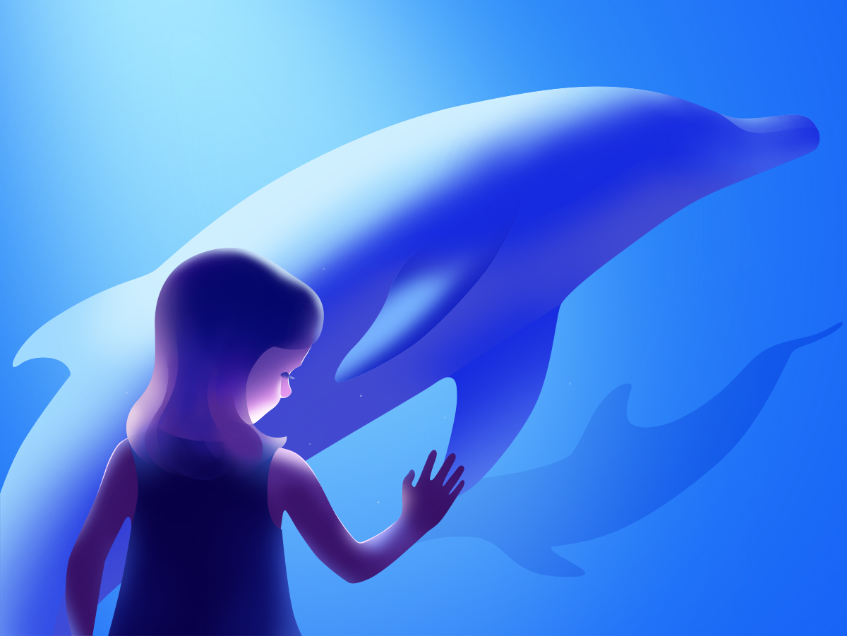 Девочка и Дельфин рисунок