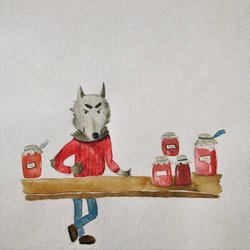 Волк и варенье. Иллюстрация для детской книжки.