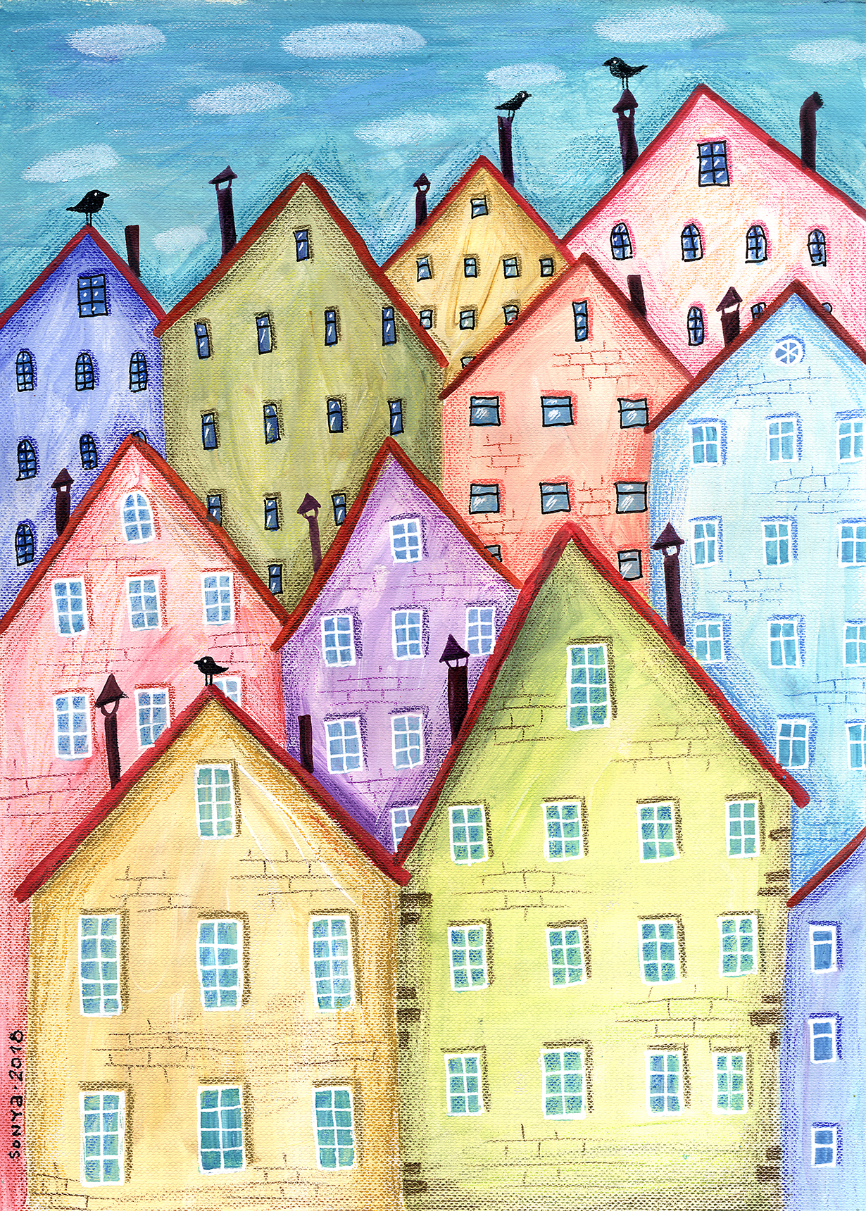 Картина домики разноцветные