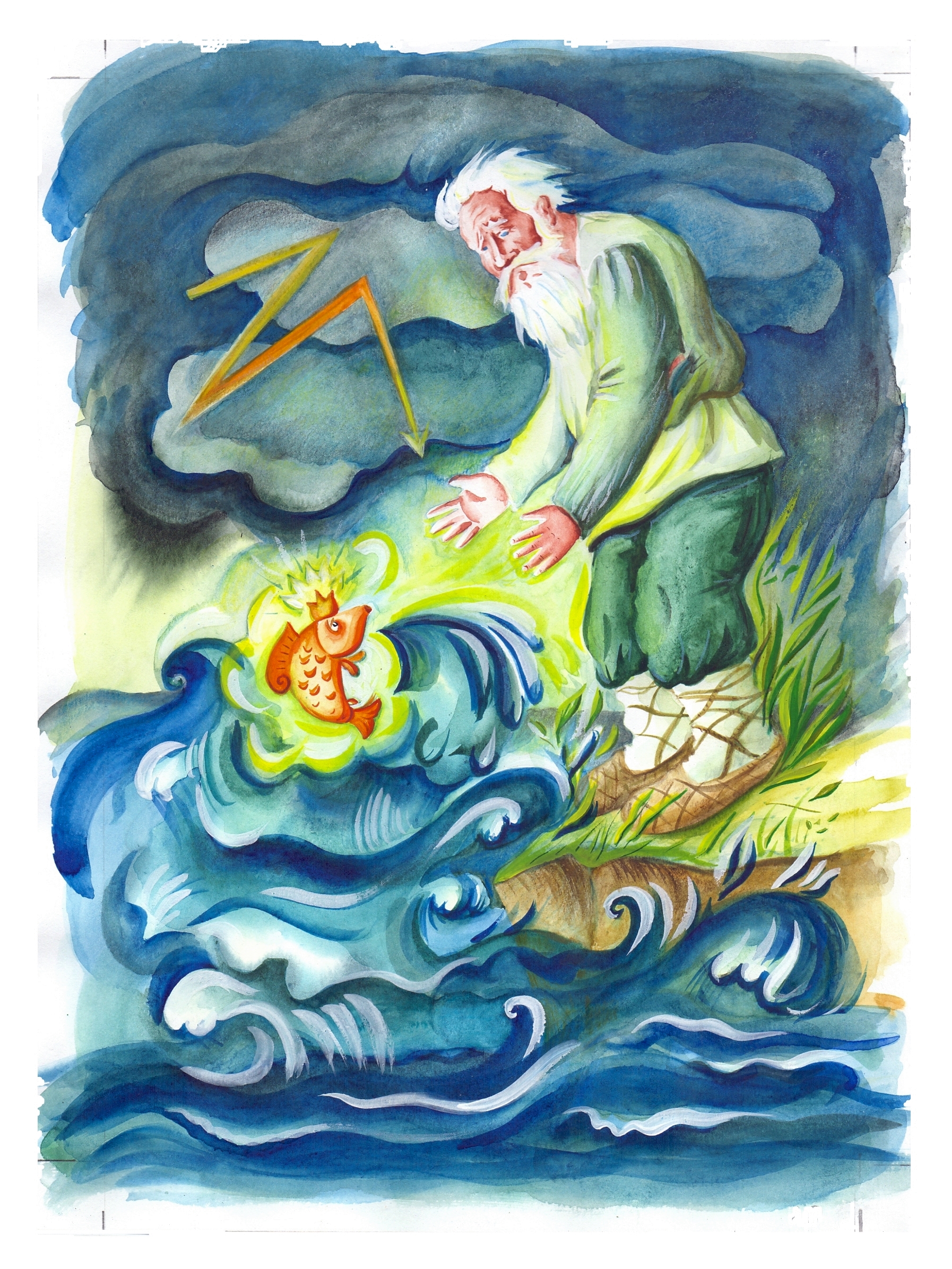 Иллюстрации к сказке Пушкина о рыбаке и рыбке