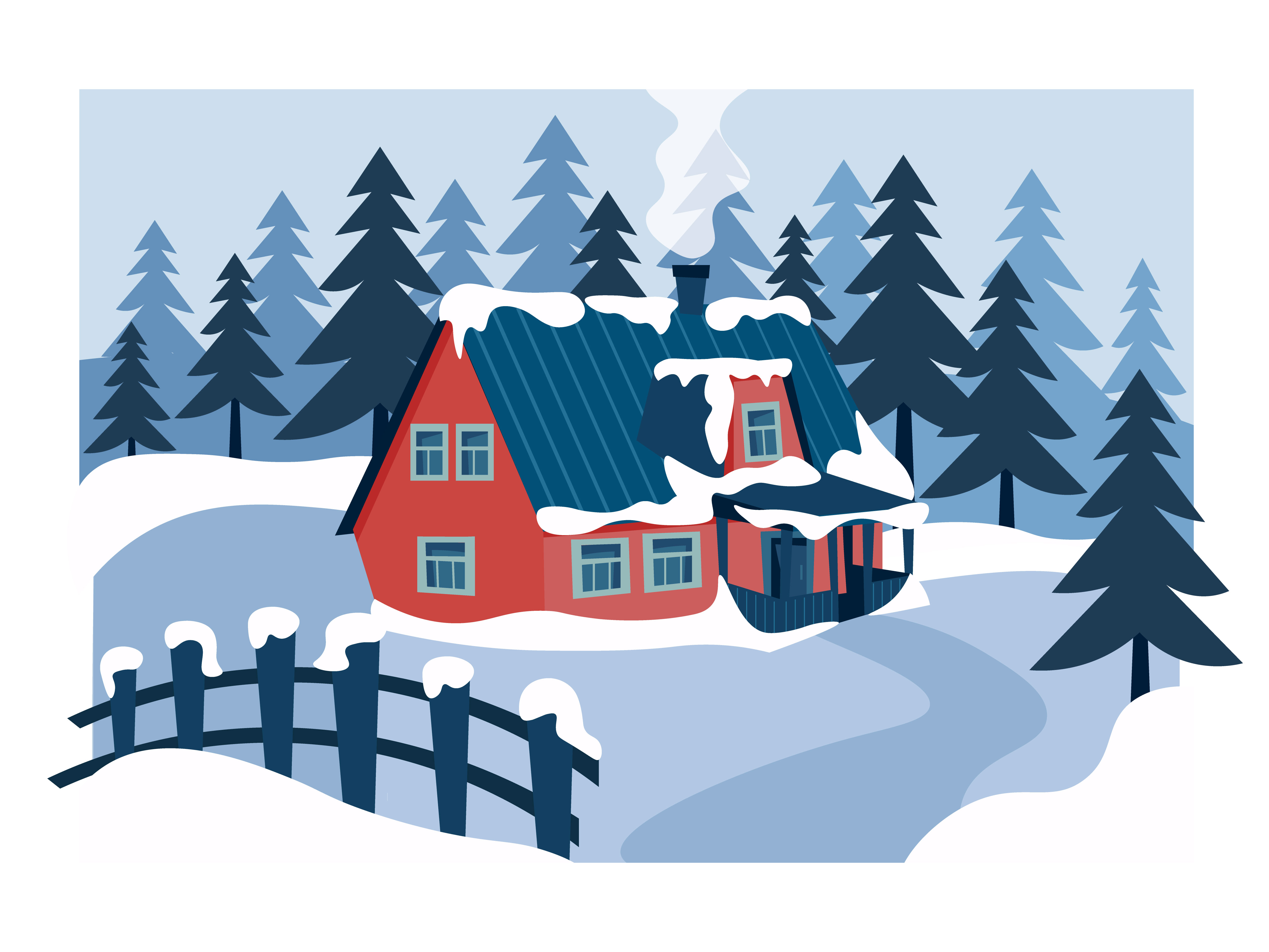 Как нарисовать зимний пейзаж с домиком