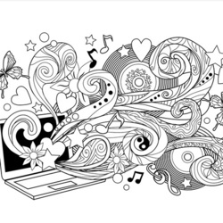 doodle style laptop,zen art, coloring page for adult