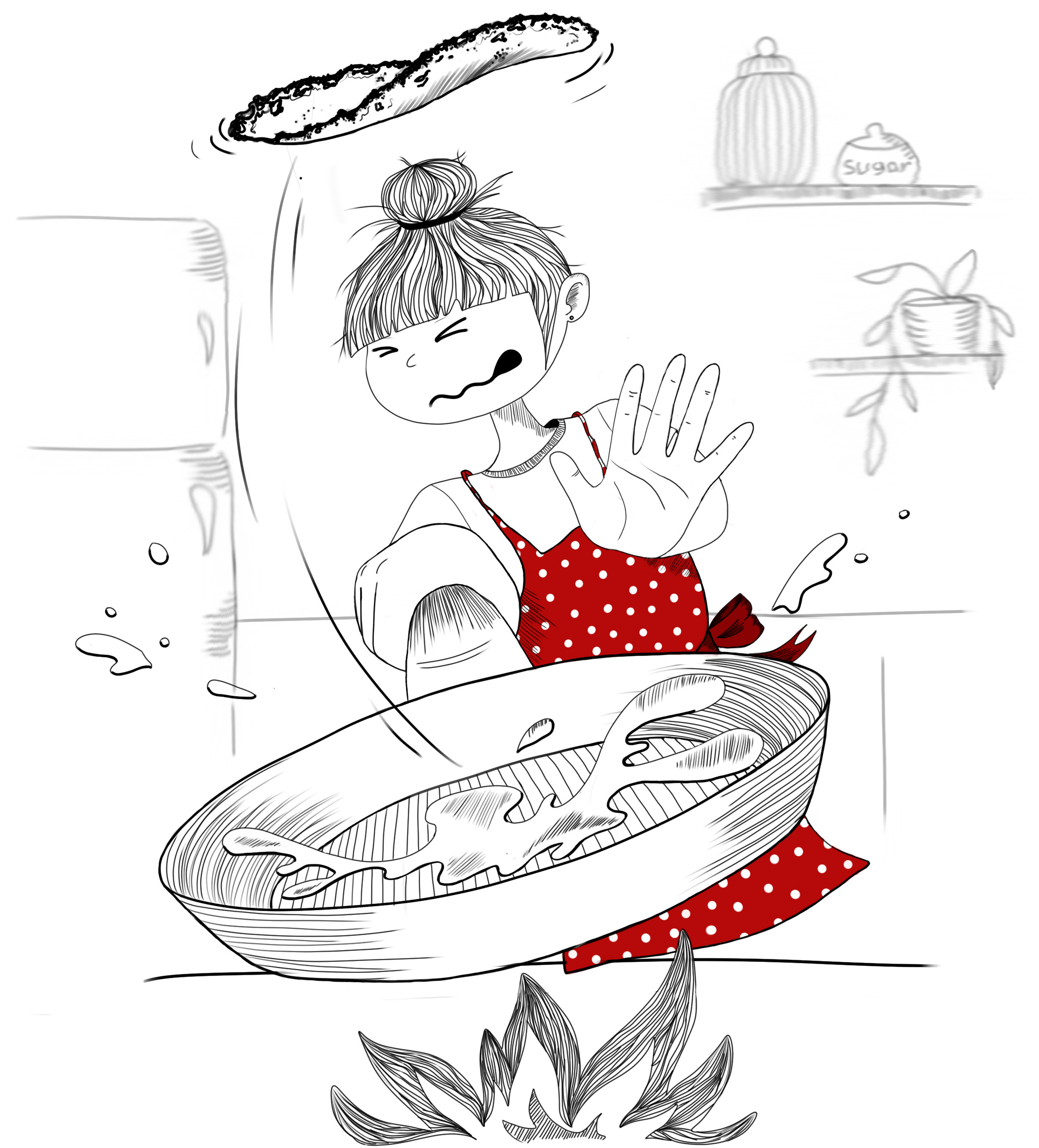 Девочка готовит блины рисунок