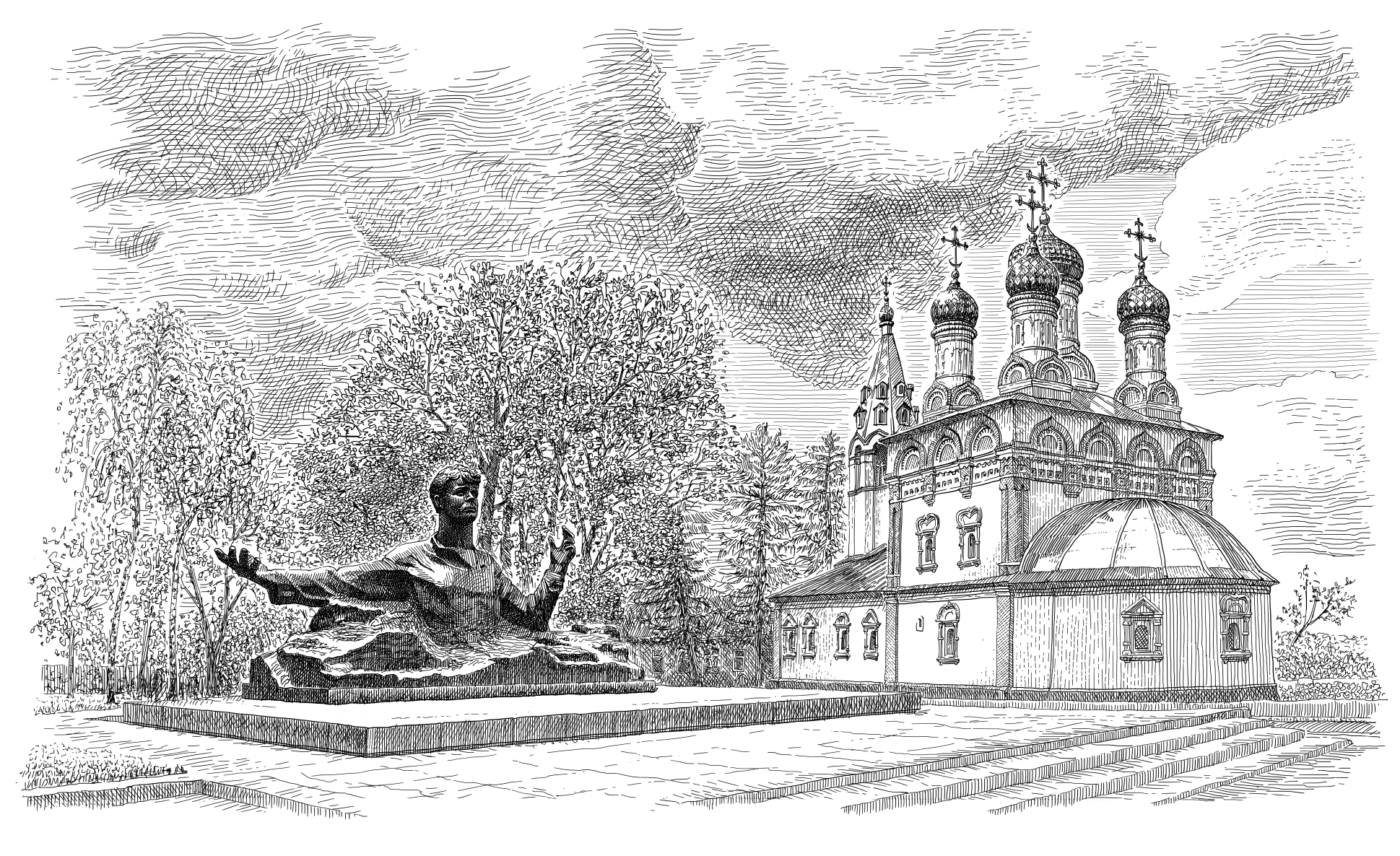Памятника Есенина в Рязани рисунок