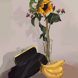 Натюрморт с цветами и бананами