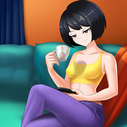 Erisa drinks tea