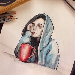 Персонаж. Девушка с кофе. Ожидание.