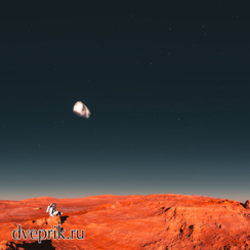 Панорама планеты Марс с одиноко сидящим астронавтом