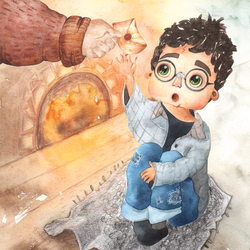 Иллюстрация в смешанной технике, вдохновленная книжной серией про Гарри Поттера "Письмо"