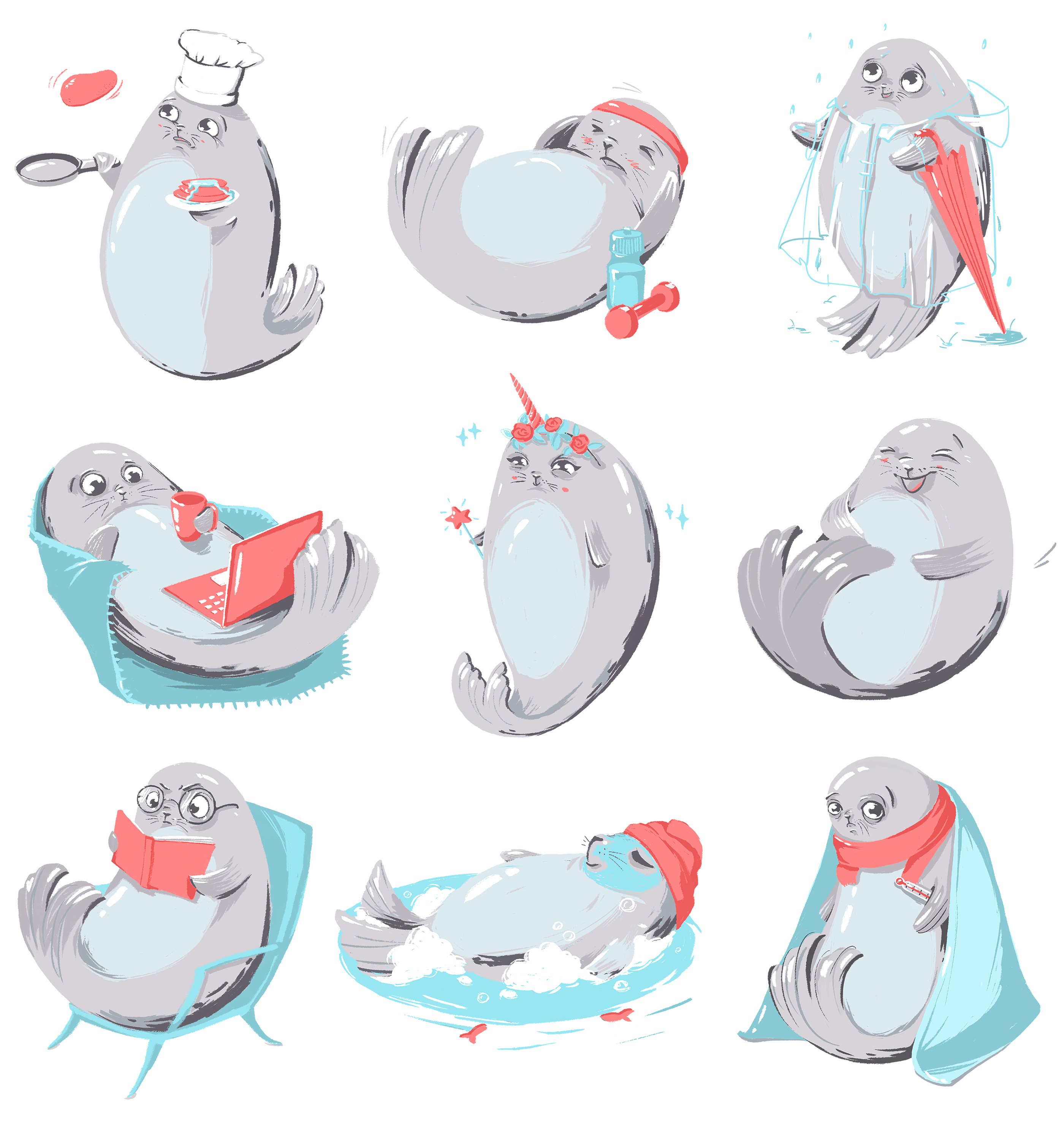 Морские котики для срисовки