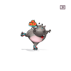 Веселый бегемотик с персиками детский персонаж 2d