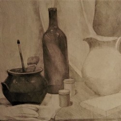 НАТЮРМОРТ С КИСТЯМИ И КРАСКАМИ