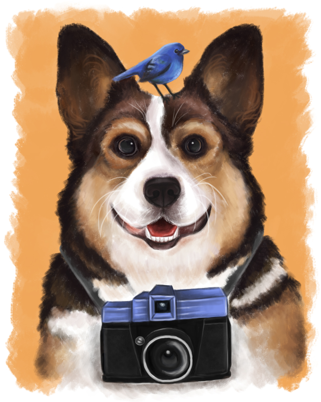 Собака корги мультяшная с фотоаппаратом