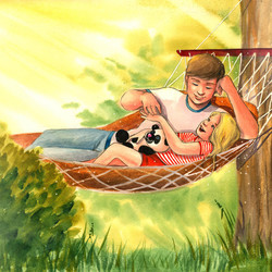 С папой в саду. Иллюстрация для книги М.иЮ.Беловых "Если пришла беда"