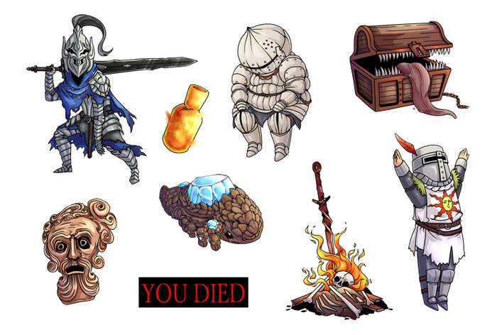 Иллюстрация Dark Souls в стиле 2d, компьютерная графика, персонажи Illustra...
