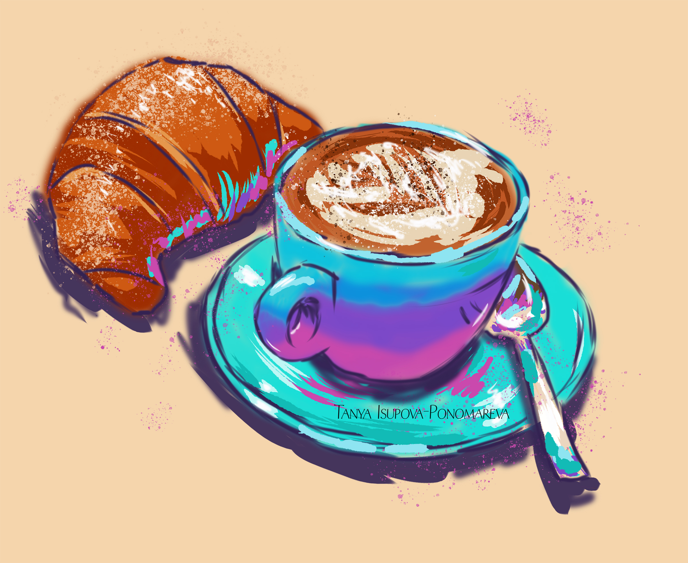 Кофе и круассан рисунок