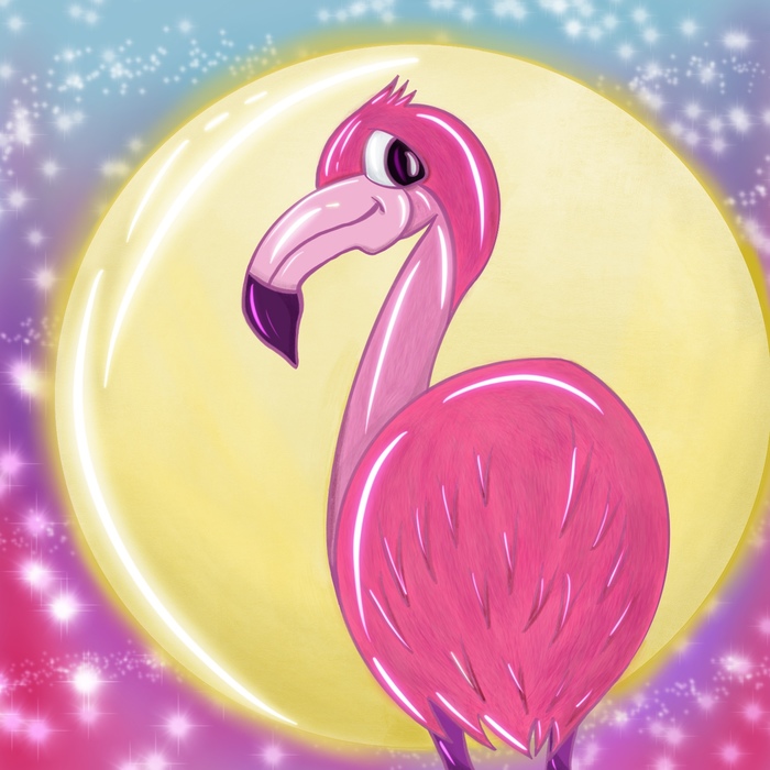 Иллюстрация Розовый фламинго, дитя заката в стиле компьютерн