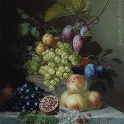 Копия натюрморта Арнольдуса Блумерса / Arnoldus Bloemers (Амстердам, 1792 – 1844, Гаага). "Натюрморт с цветами и фруктами."