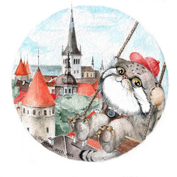 серия иллюстраций  манул-путешественник, Таллин, Эстония