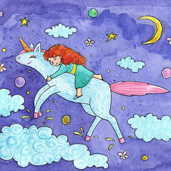 Sleeping little girl and Unicorn 