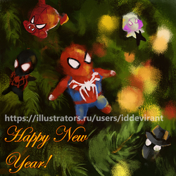Открытка на Новый год с человеком пауком