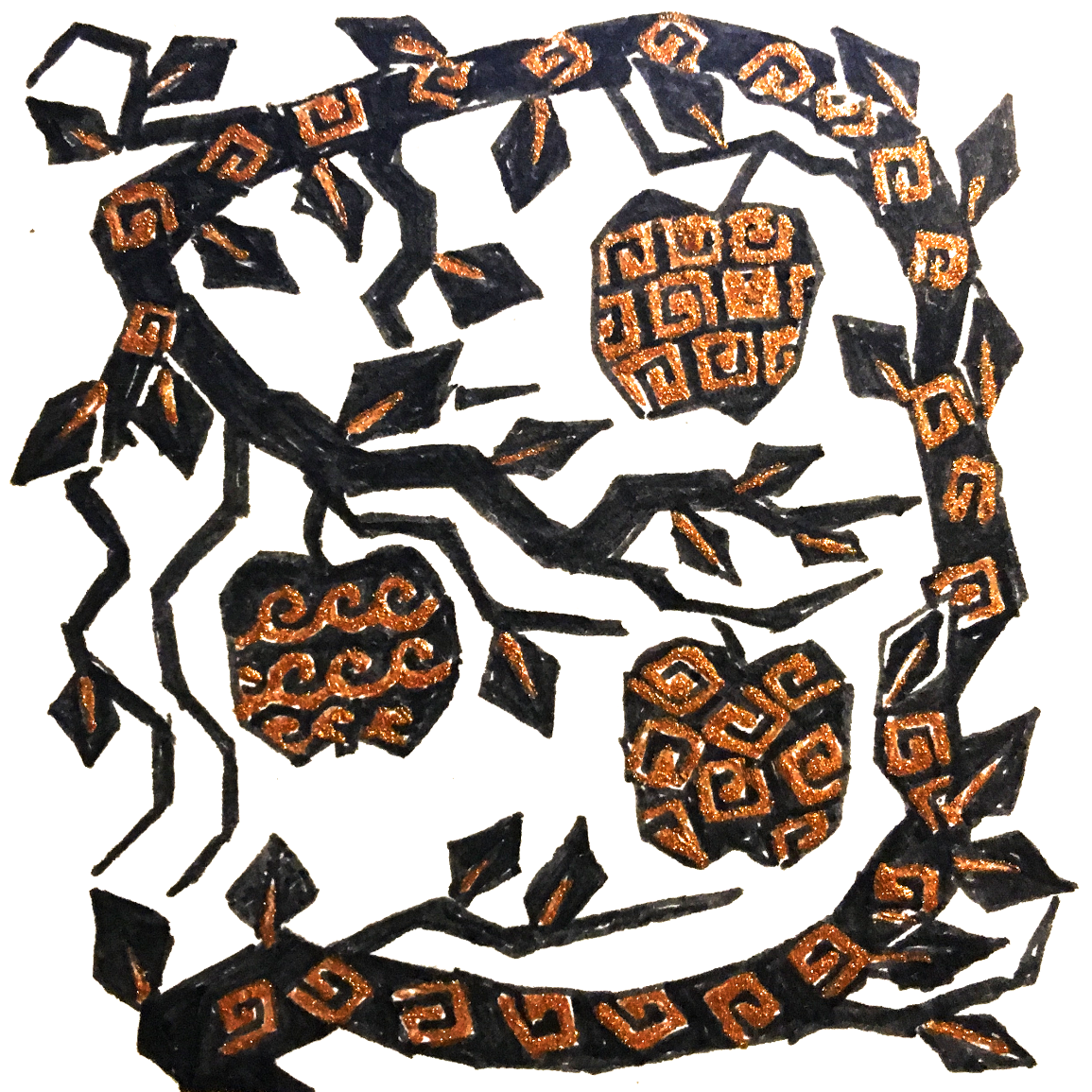 Иллюстрация Яблоки Гесперид в стиле графика, книжная графика