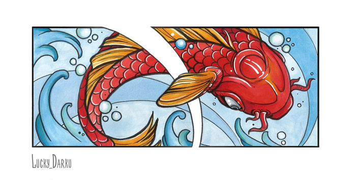 Иллюстрация Карп кои в стиле графика, декоративный, скетчи