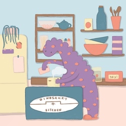 dinosaur is cooking 