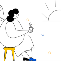 Lady with butterfly wings drinking coffee and watching the sunset