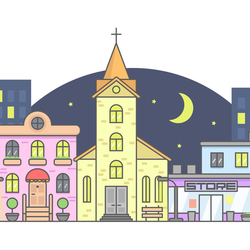 Городской пейзаж с церковью