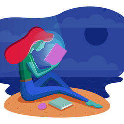 Девушка с книгой на берегу моря