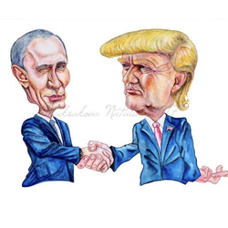 Путин и Трамп . Шарж.