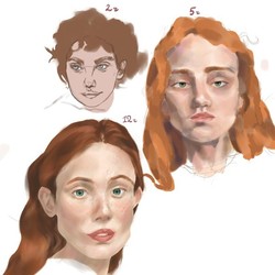 Разные этапы выполнения портрета (цифровая графика)