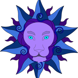 Лев с синими и фиолетовыми лучами на фоне. Можно использовать в качестве логотип