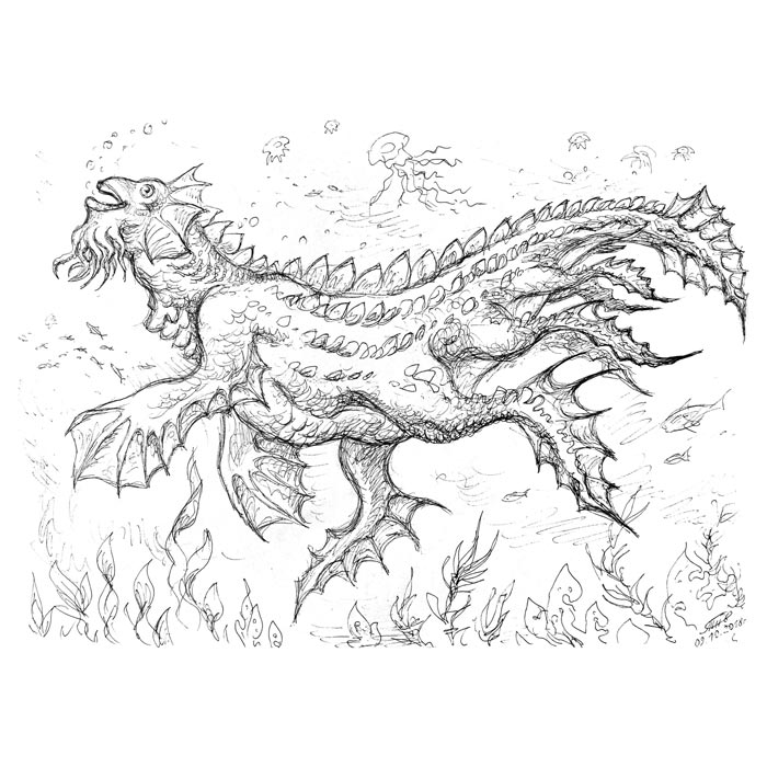 Иллюстрация Водяной дракон в стиле графика, сюр | Illustrators.ru