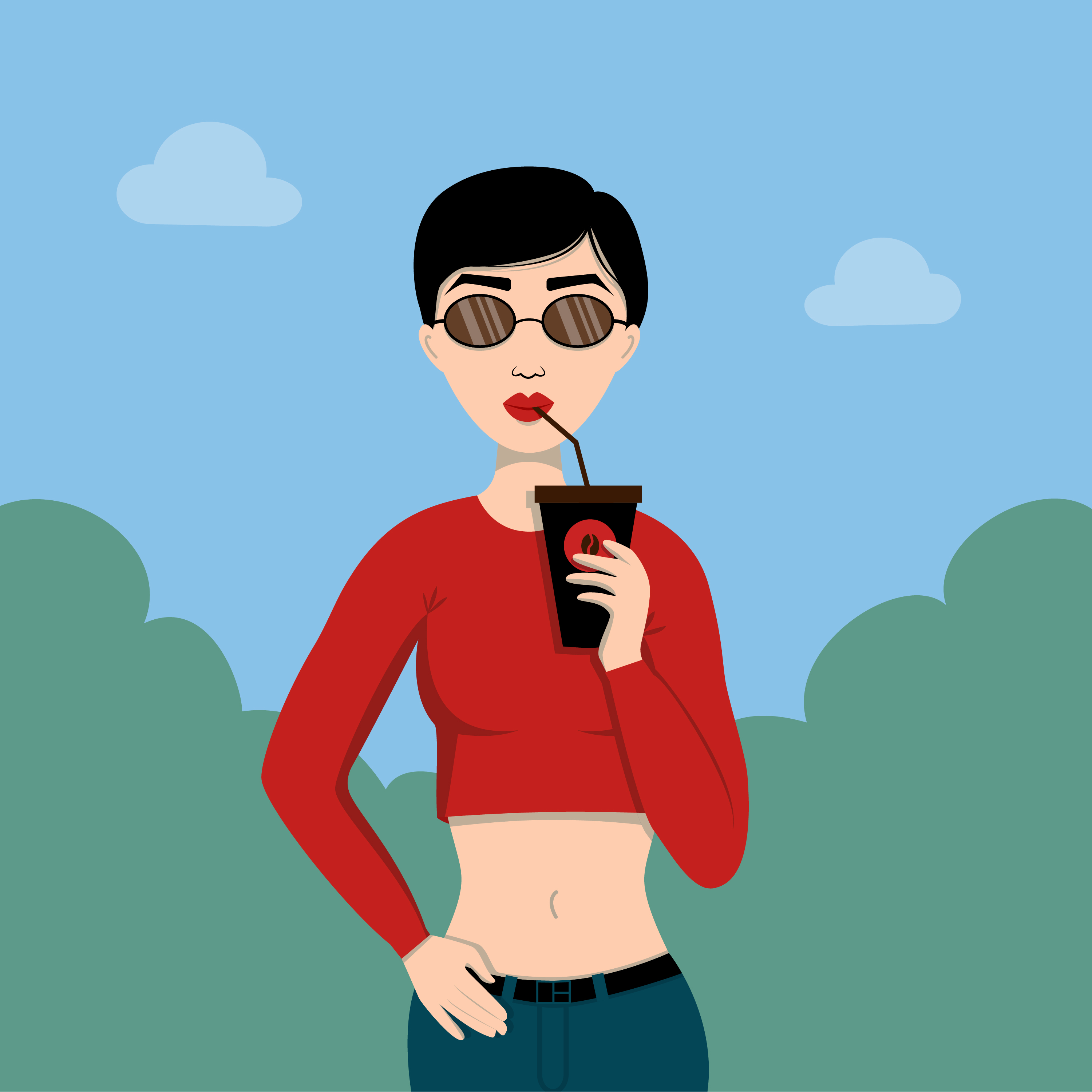 Модница в очках с кофе