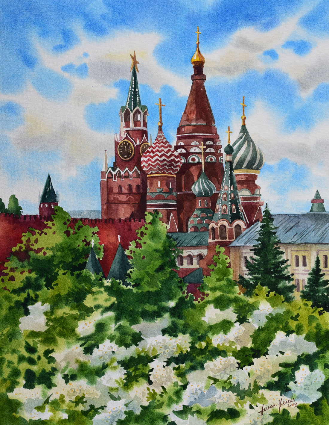 Москва Кремль акварель