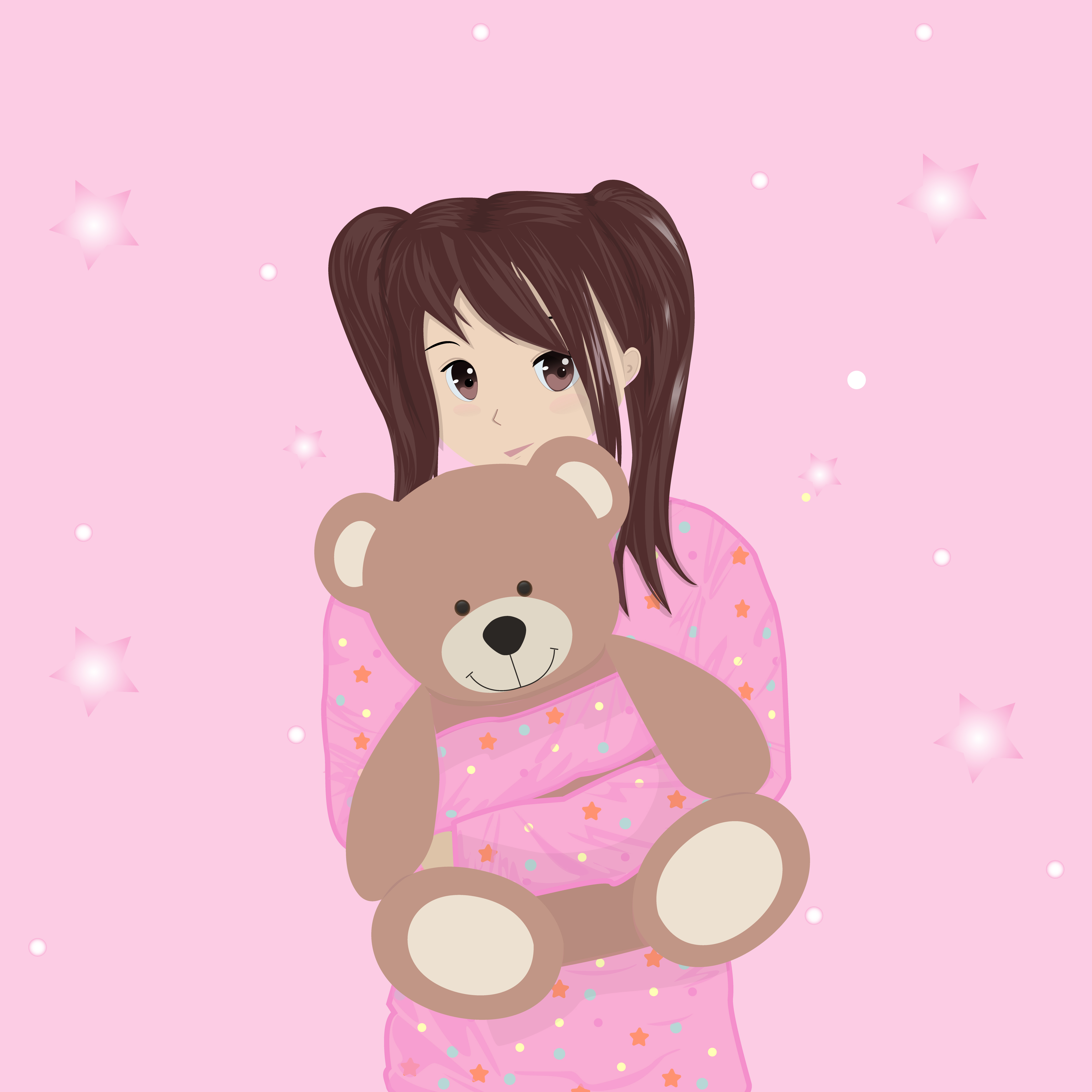 Аниме девочка в пижаме медведя