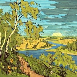 иллюстрация к стихотворению А. Воронова "Та ширина полей лесов и рек"