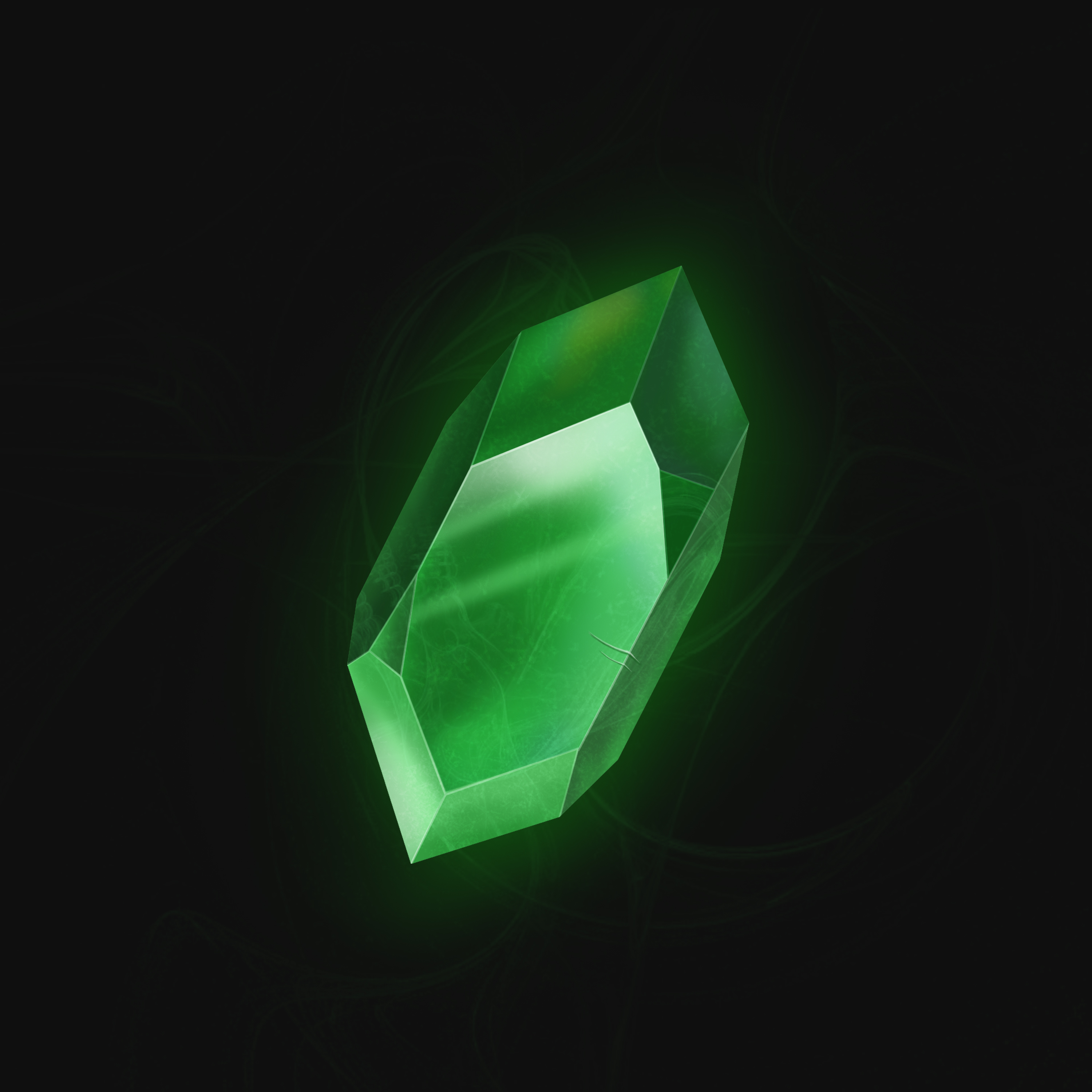 Иллюстрация Зеленый кристалл в стиле 2d, game dev, cg