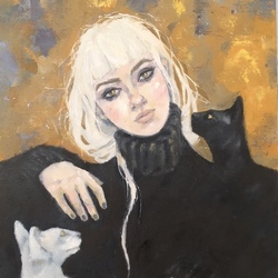 Девушка с кошками 