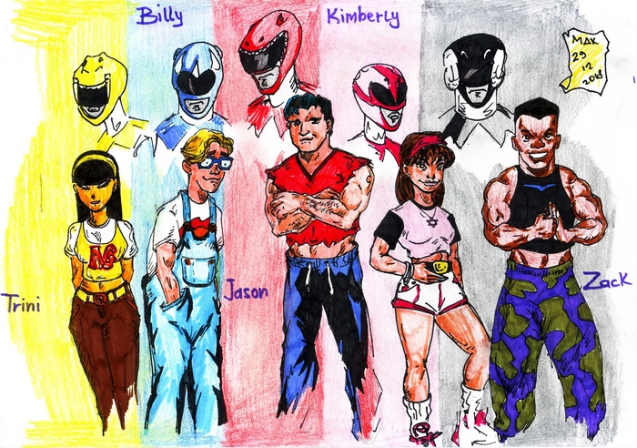 Иллюстрация power rangers в стиле 2d, комикс, персонажи