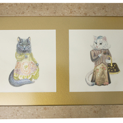 Cats in dresses by Michal Negrin with a bag from Louis Vuitton