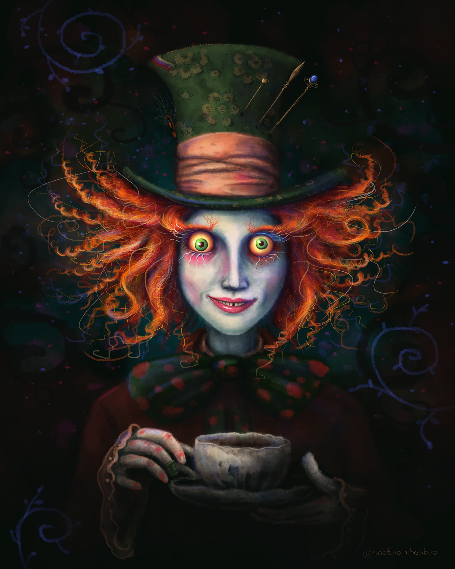 Иллюстрация Безумный Шляпник в стиле 2d, компьютерная графика