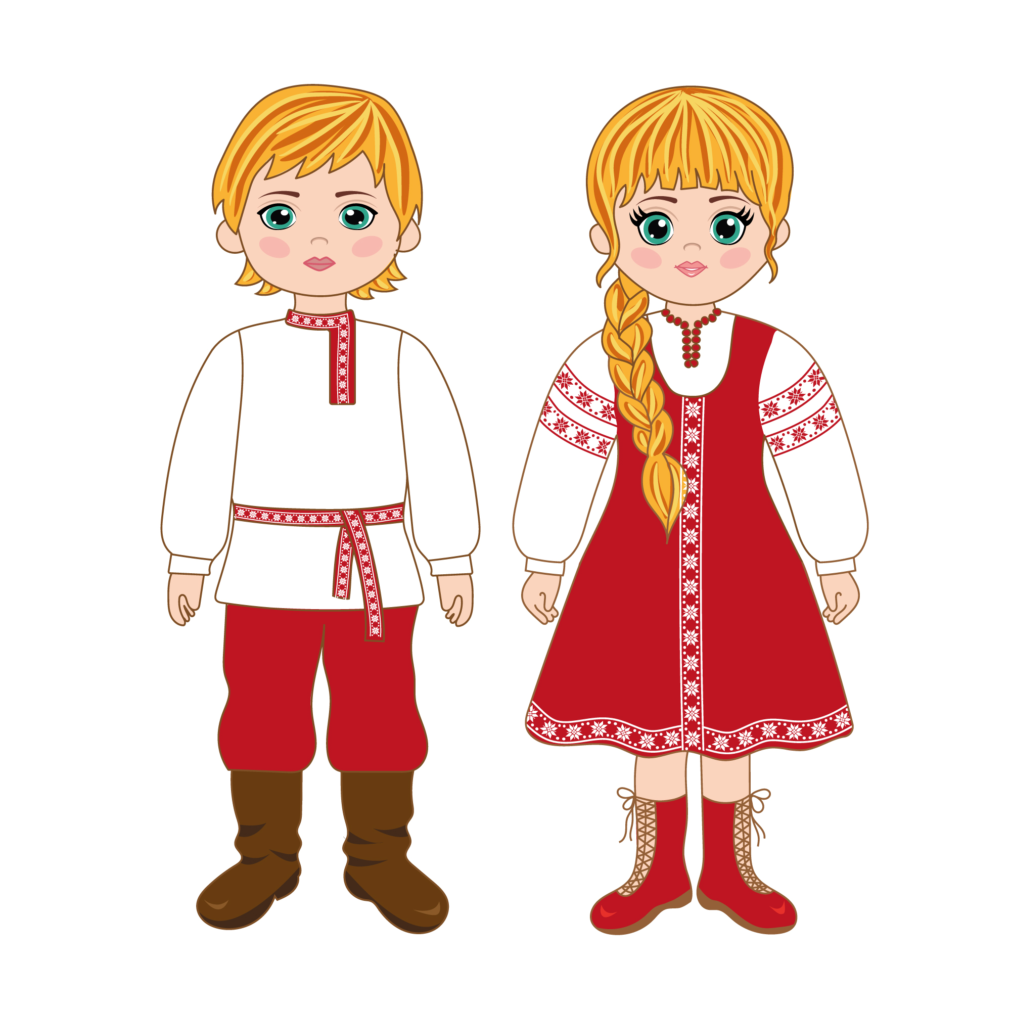Мультяшные дети в русских костюмах