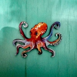 Деревянная брошь Осьминог