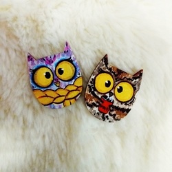 Деревянная брошь Совушки