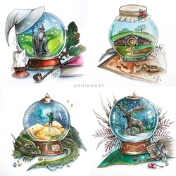 Иллюстрации «Властелин колец и Хоббит в снежных шарах»