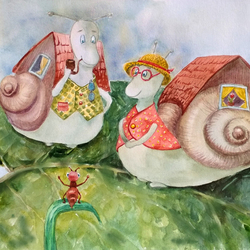 Беседа больших белых улиток с муравьем