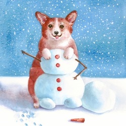 Корги и снеговик